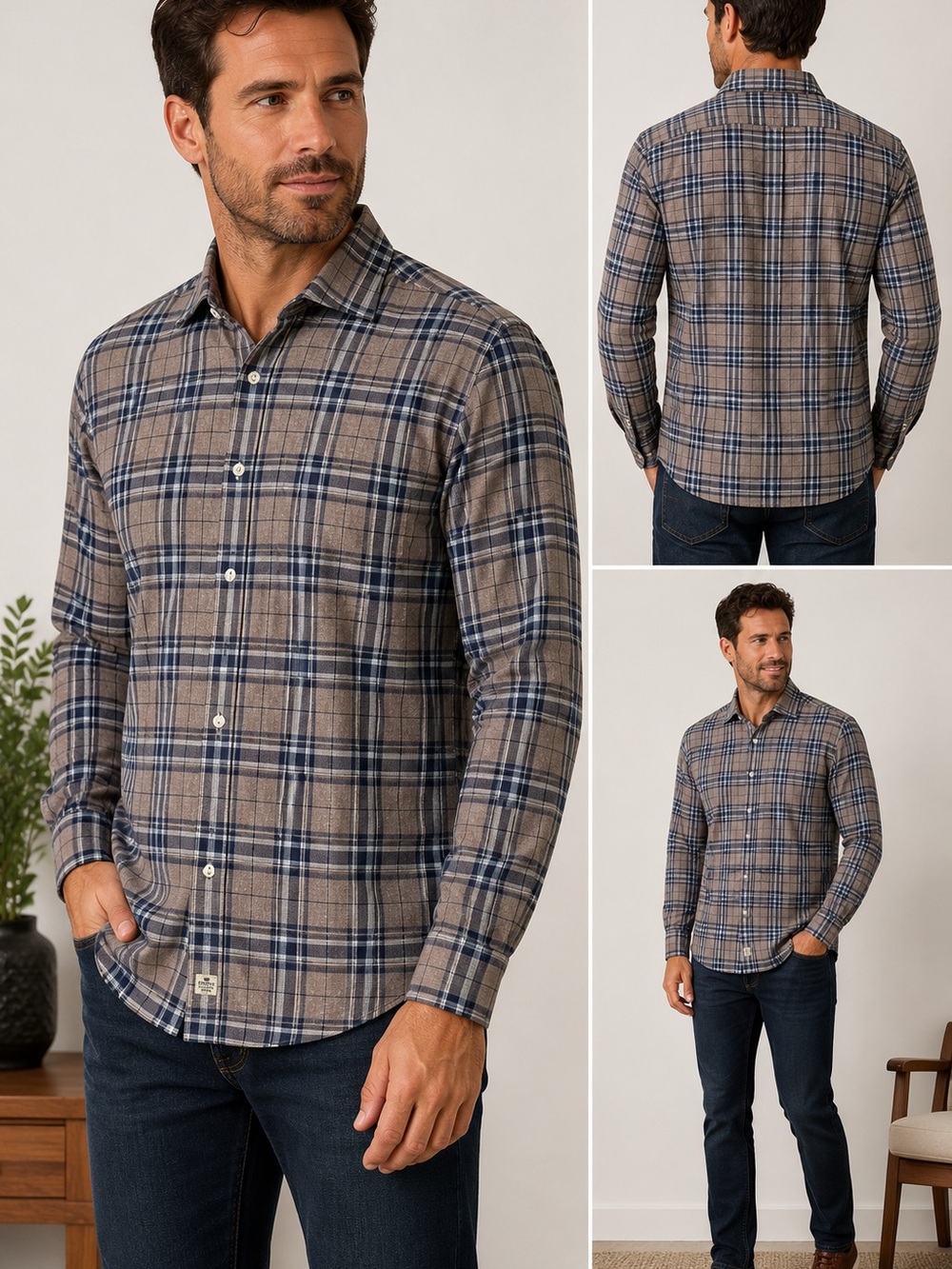 Sonrisa Luxury Shirt Men 40 15 3/4 Plaid Cotton Made In Italy